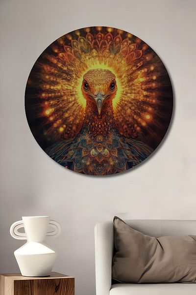 Teona Ahşap Păun fermecător decorativ din lemn MDF rotund pentru casă, pictură murală la locul de muncă