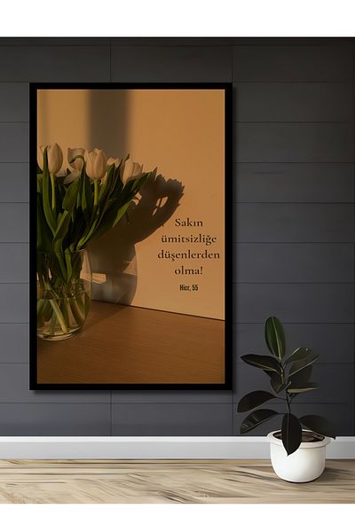 Teona Ahşap Citat inspirat cu lalele albe din lemn MDF dreptunghiular decorativ pentru casa, locul de munca pictura pe perete