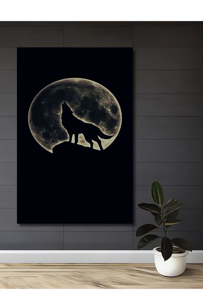 Teona Ahşap Lupul care strigă la lumina lunii Casa dreptunghiulară din lemn MDF decorativă, pictură murală la locul de muncă