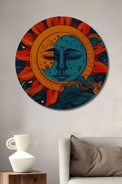 Teona Ahşap Sun Moon Cosmic Dream Decorativ Lemn MDF Casă rotundă, pictură murală la locul de muncă