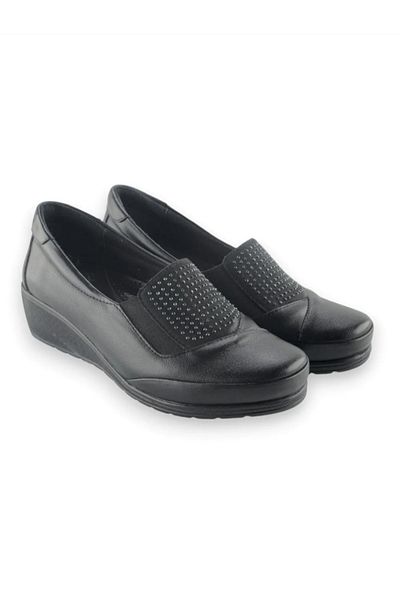 BRGL Women's Genuine Leather Orthopedic Side-Rubbered Stone Detail Daily Casual Shoes