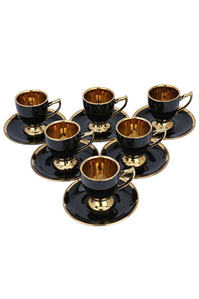 Alsaif Gallery A set of black Turkish coffee cups with a gold base, 12 pieces