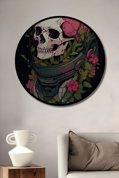 Teona Ahşap Cap în cască în spatele spatului înflorit, decorativ din lemn MDF, rotund, pictură murală pentru locul de muncă