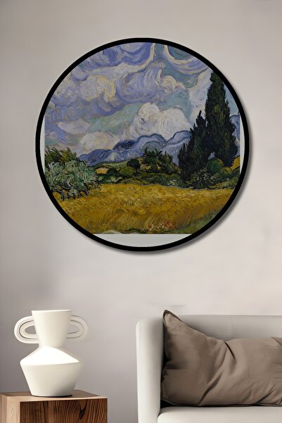 Teona Ahşap Tablou decorativ rotund din lemn MDF, cu aspect de ramă, câmp de ...