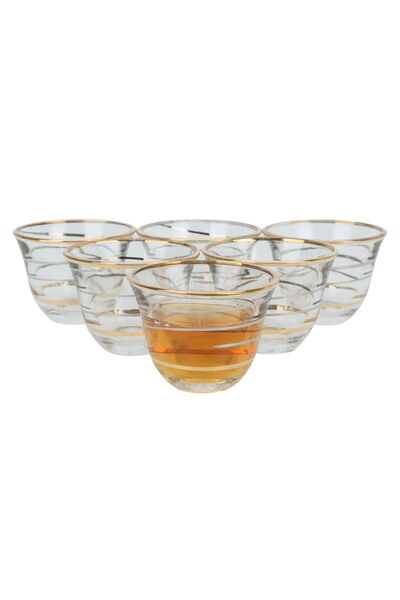 Alsaif Gallery Al Saif glass coffee set, with golden lines, 6 pieces - transp...