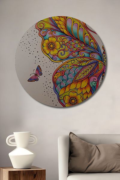 Teona Ahşap Decorativ Fluture cu modele colorate din lemn MDF rotund pentru casa, locul de munca pictura pe perete