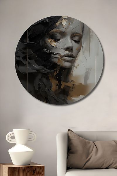 Teona Ahşap Față plină de pace, decorativă din lemn MDF, rotundă, pictură murală pentru loc de muncă