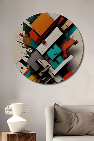 Teona Ahşap Colorat Geometric Abstract Lemn MDF Rotund Decorativ Acasă, Locul de Muncă Pictură Perete