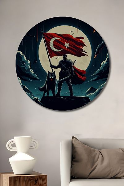 Teona Ahşap Războinic care merge cu lupii, decorativ din lemn MDF, rotund, pictură murală pentru loc de muncă