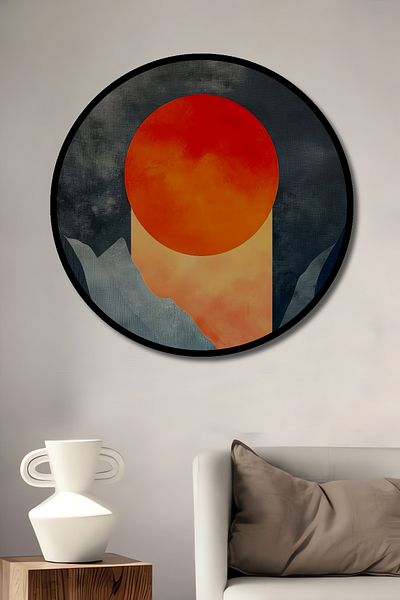 Teona Ahşap Orange Moon Landscape Decorativ Lemn MDF Casă rotundă, Pictură murală la locul de muncă