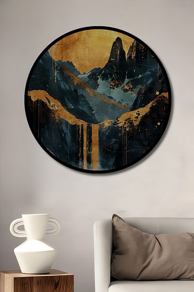 Teona Ahşap Golden Sunset Mountain Landscape Lemn MDF Rotund Decorativ Acasă, Locul de Muncă Pictură de perete