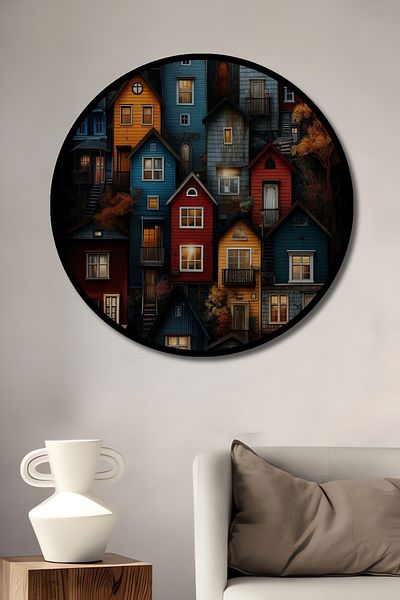 Teona Ahşap Case North Colorate Decorative din lemn MDF Casă rotundă, pictură murală la locul de muncă