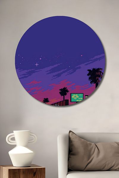 Teona Ahşap Los Angeles Neon Night Scenery Lemn MDF Rotund Decorativ Acasă, Locul de Muncă Pictură de perete