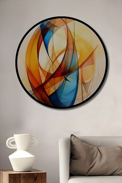 Teona Ahşap Casa rotundă din lemn MDF decorativă de culoare abstractă, pictură murală la locul de muncă
