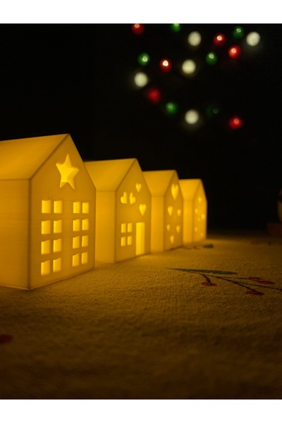 Root Made Minimalist Kış Evleri Tealight Mumluk 4'lü Set Kalpli Yıldızlı Noel Evi Yılbaşı Hediyesi Ev Dekor