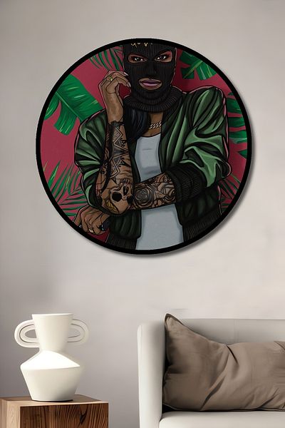 Teona Ahşap Queen Masked Brave Girl Decorativ din lemn MDF rotund pentru casa, pictura pe perete la locul de munca