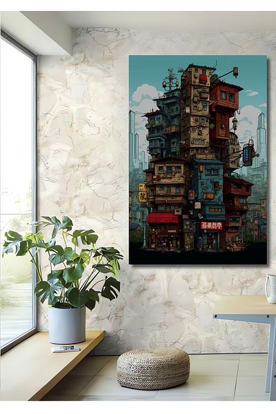 Teona Ahşap Stil Cyberpunk Future City Decorativ Lemn MDF Dreptunghi Acasă, Locul de Muncă Pictură de perete