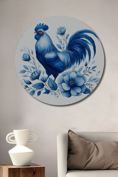 Teona Ahşap Roșu albastru cu model de flori din lemn MDF rotund decorativ pentru acasă, pictură pe perete la locul de muncă
