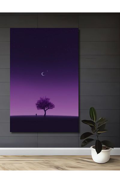 Teona Ahşap Noapte violet un singur copac decorativ din lemn MDF dreptunghiular pictură murală pentru casă, loc de muncă