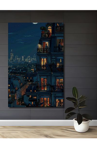 Teona Ahşap Peisaj de noapte a orașului Decorativ din lemn MDF dreptunghiular Casa, loc de muncă pictură murală