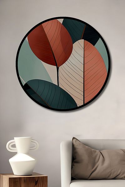 Teona Ahşap Decorativ din lemn MDF rotund pentru casă, loc de muncă, pictură murală, model modern de frunze