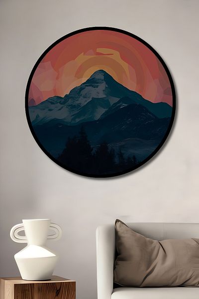 Teona Ahşap Peisaj de munte la apus de soare superb, decorativ din lemn MDF, pictură rotundă pentru loc de muncă