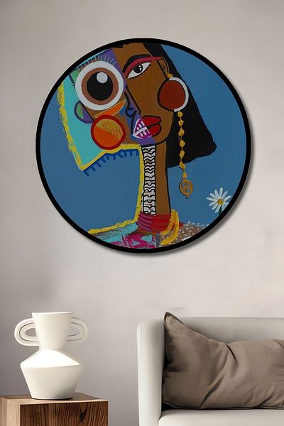 Teona Ahşap Portret abstract modern decorativ din lemn MDF rotund pentru casa, locul de munca pictura pe perete
