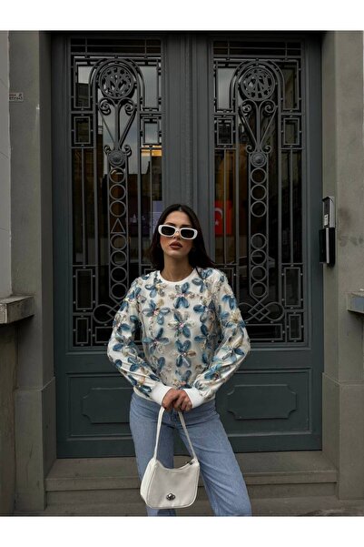 Butik Beyza Bluză din țesătură din tul brodat cu flori