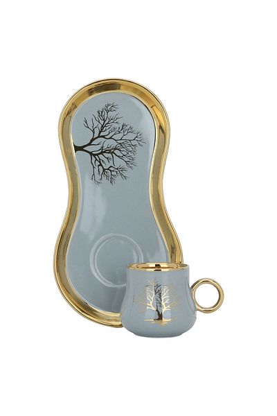 Alsaif Gallery A set of white and gold coffee cups with a tree pattern, 12 pieces