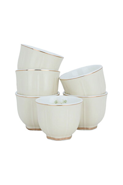 Alsaif Gallery Light beige and gold porcelain coffee cup set, 12 pieces