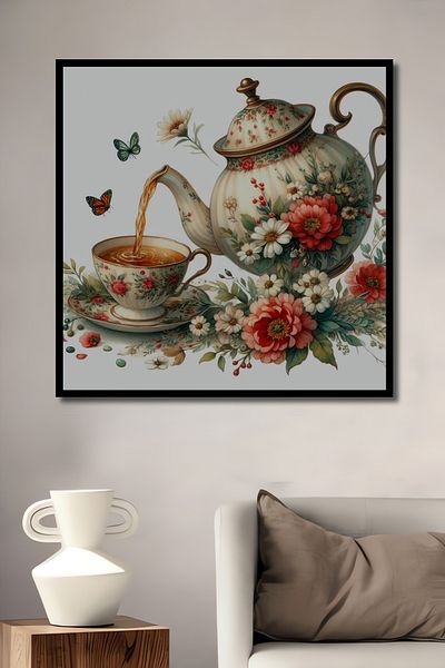 Teona Ahşap Decorativ Floral Tea Time Lemn MDF Dreptunghi Acasă, Locul de Muncă Pictură Perete