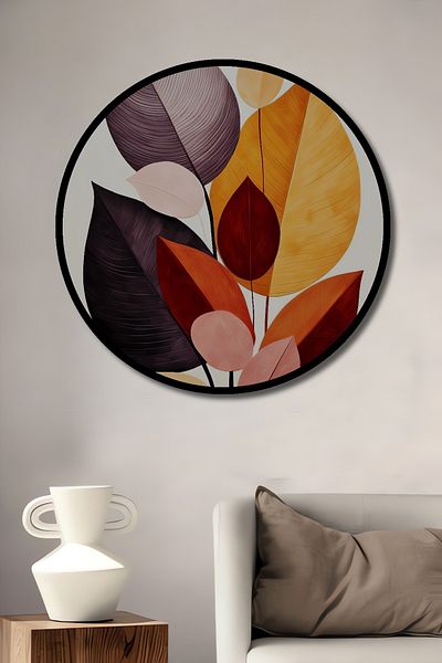 Teona Ahşap Frunze de toamnă abstracte decorative din lemn MDF rotund pentru pictură murală acasă, la locul de muncă