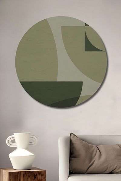 Teona Ahşap Nuanțe geometrice verzi Decorative din lemn MDF rotund pentru pictură de perete acasă, la locul de muncă