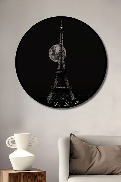 Teona Ahşap Turnul Eiffel sub lumina lunii Casa rotunda din lemn decorativ MDF, pictura pe perete la locul de munca