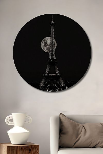 Teona Ahşap Turnul Eiffel sub lumina lunii Casa rotunda din lemn decorativ MDF, pictura pe perete la locul de munca