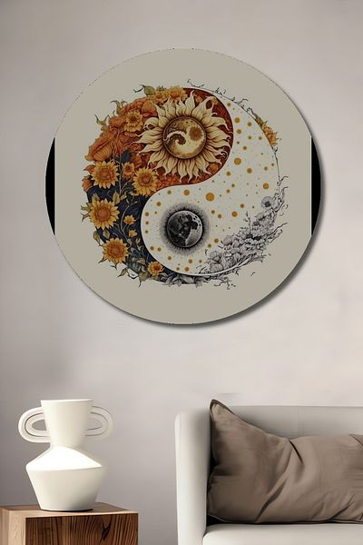 Teona Ahşap Soare și Lună Yin Yang Decorativ Lemn MDF Rotund Acasă, Locul de Muncă Pictură Perete