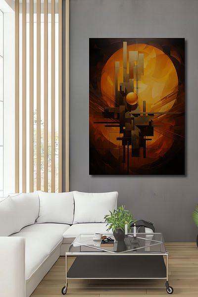 Teona Ahşap Decorativ solar geometric abstract din lemn MDF dreptunghiular pentru pictura de perete acasa, loc de munca