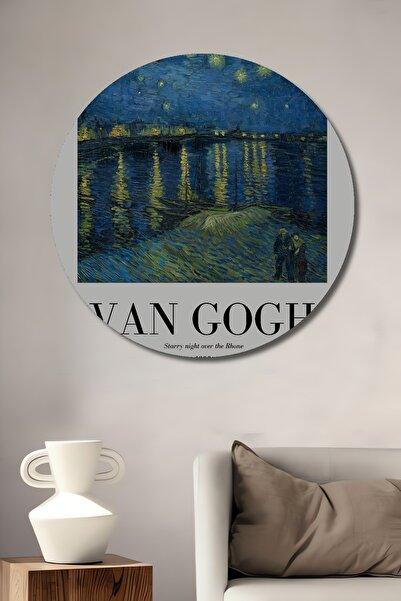 Teona Ahşap Van Gogh Noaptea înstelată Decorativă din lemn MDF rotundă pentru casă, pictură murală la locul de muncă