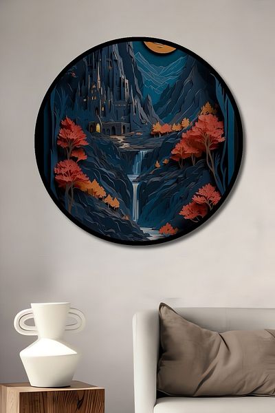 Teona Ahşap Castel Magie Peisaj Lemn MDF Rotund Decorativ Acasă, Locul de Muncă Pictură Perete