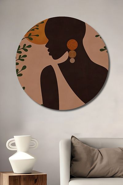 Teona Ahşap Siluetă etnică decorativă din lemn MDF rotund pentru casă, pictură murală la locul de muncă