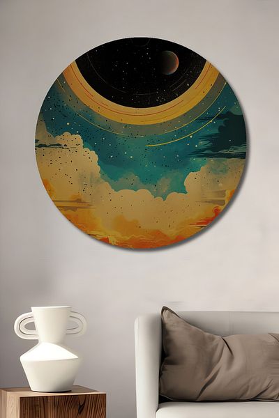 Teona Ahşap Mysterious Solar Eclipse Decorativ Lemn MDF Casă rotundă, pictură murală la locul de muncă