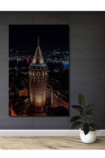 Teona Ahşap Turnul Galata Peisaj de noapte Lemn MDF Dreptunghi Decorativ Casa, Locul de munca Pictura pe perete