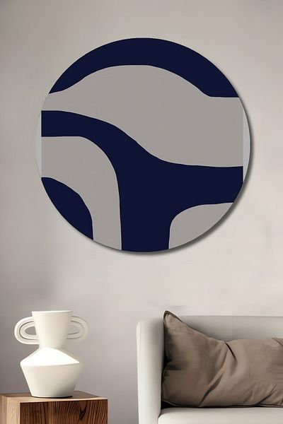 Teona Ahşap Abstract Blue Waves Lemn MDF Rotund Decorativ Acasa, Locul de Muncă Pictură Perete