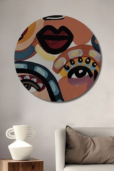 Teona Ahşap Fete colorate abstracte din lemn MDF rotund pentru pictura de perete acasă, la locul de muncă