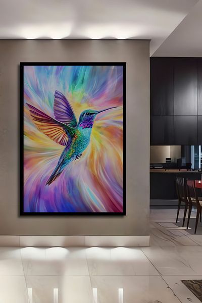 Teona Ahşap Colibri colorat decorativ din lemn MDF dreptunghiular pentru pictura de perete acasa, loc de munca