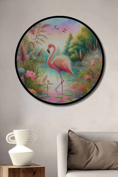 Teona Ahşap Magical Pink Flamingo Nature Lemn MDF Rotund Decorativ Acasă, Locul de Muncă Pictură de perete