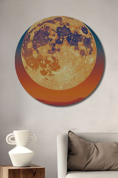 Teona Ahşap Fermecător Moon Landscape Decorativ Lemn MDF Casă rotundă, Pictură murală la locul de muncă