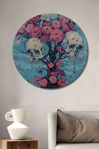 Teona Ahşap Roz și craniu decorativ din lemn MDF rotund pentru casă, pictură murală la locul de muncă