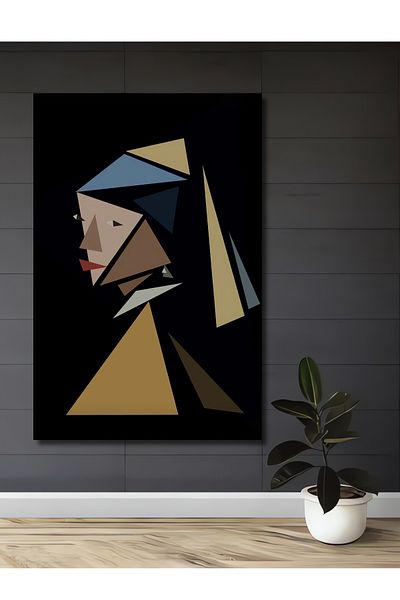 Teona Ahşap Decorativ din lemn MDF dreptunghiular acasă, loc de muncă pictură perete fată cu cercei perle artă abstractă