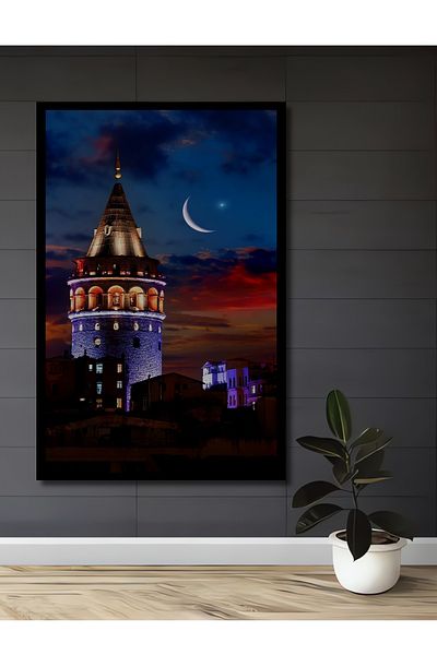 Teona Ahşap Turnul Galata Peisaj de noapte Decorativ din lemn MDF Casa dreptunghiulara, Loc de munca Pictura pe perete
